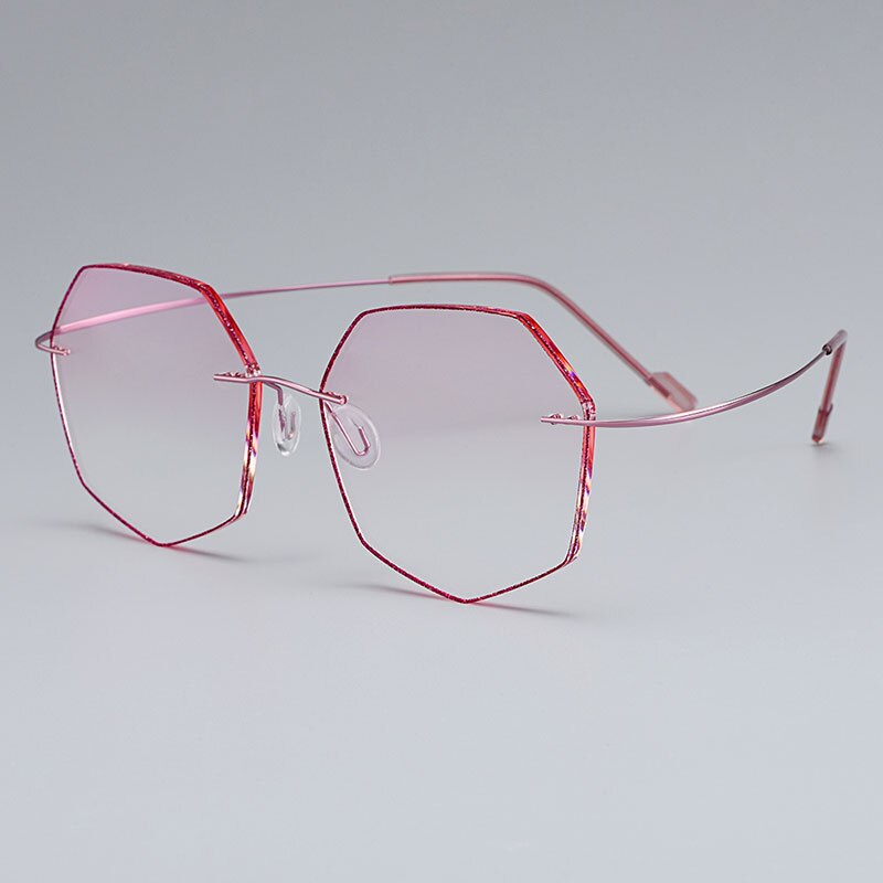 Gmei Optical Ultra-light Pink Titanium Alloy Women's Rimless Glasses Frame With Gradient Pink Tint Plano Lenses T80892: Default Title