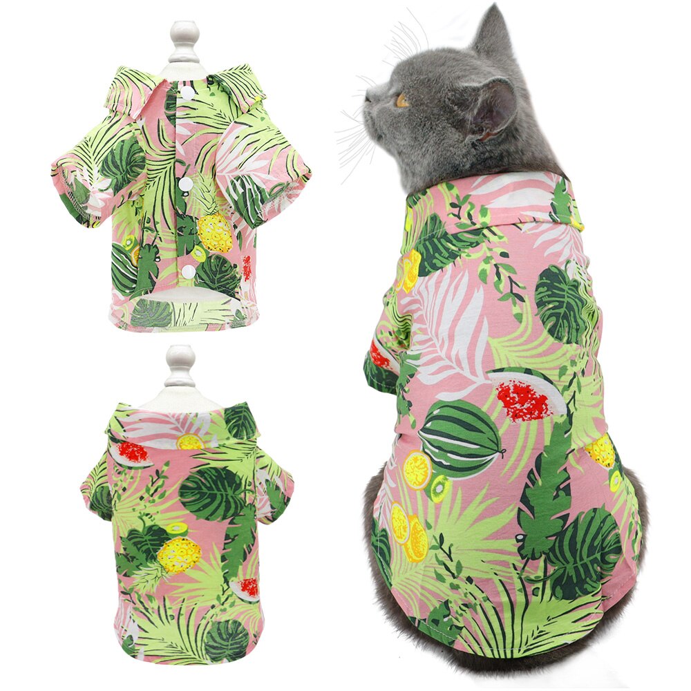 Summer Dog Shirts Clothes Floral Beach Clothes Vest Hawaiian Pet Clothing T-Shirt For Small Medium Large Dogs Cats Chihuahua
