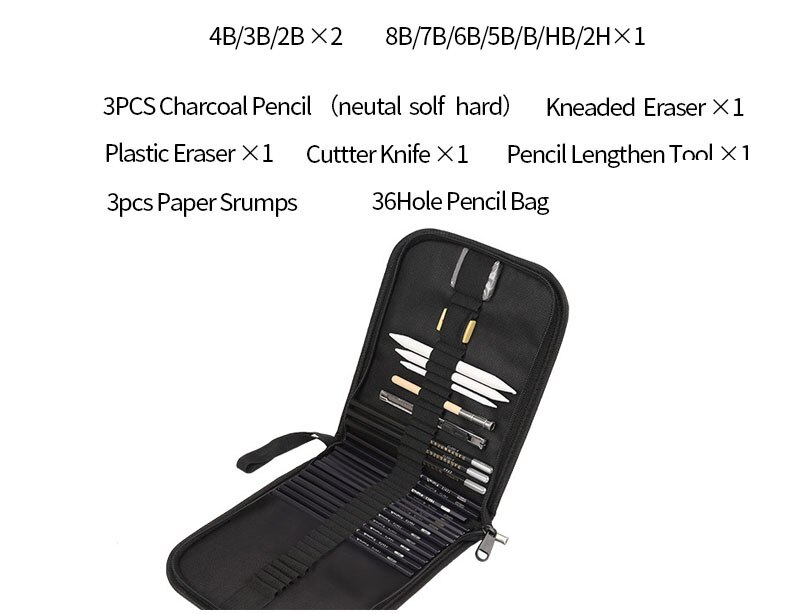 95PS Sketch Pencil Set Sketching Drawing Kit Wood Pencil Pencil Bags For Painter School Students Art Supplies: A