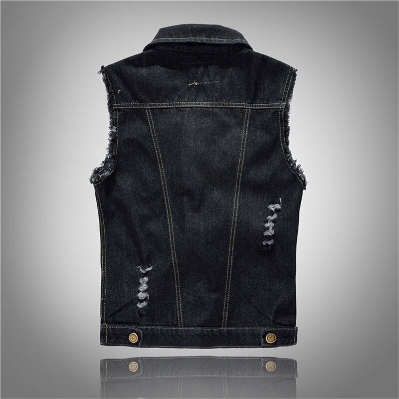 Spring Ripped Jean Jacket Mens Denim Vest Hip Hop Jean Waistcoat Men Classic Cowboy Sleeveless Jacket Male Summer Tank Plus Size