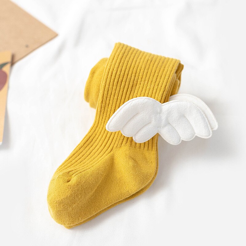 Cute Angel Wings Baby Tigths Toddler Kids Soft Cotton Tights Autumn Winter Warm Stockings Solid Color Girls Pantyhose: yellow / 12-24 M