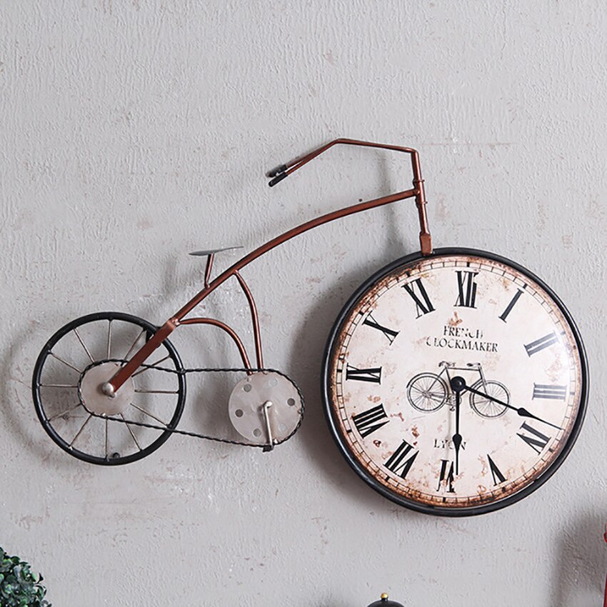 Retro Wrought Iron Bicycle Wall Clock Vintage Bicycle Table Clock Bedroom Wall Clock Wall Hanging Decoration for Living Room