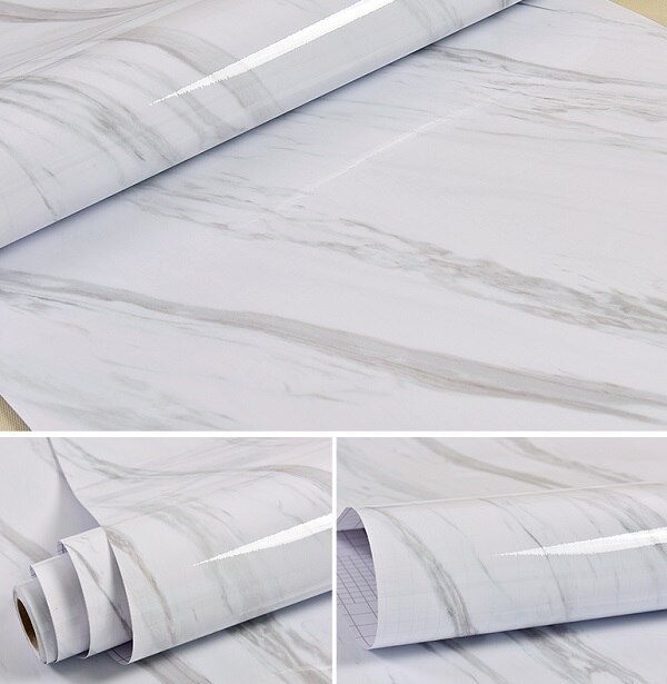 PVC Marble Contact Paper for Countertops Kitchen Cabinet Vinyl Film Removable Self adhesive Wallpaper Home Decor Wall Stickers: Jazz White / 60cm x 5m
