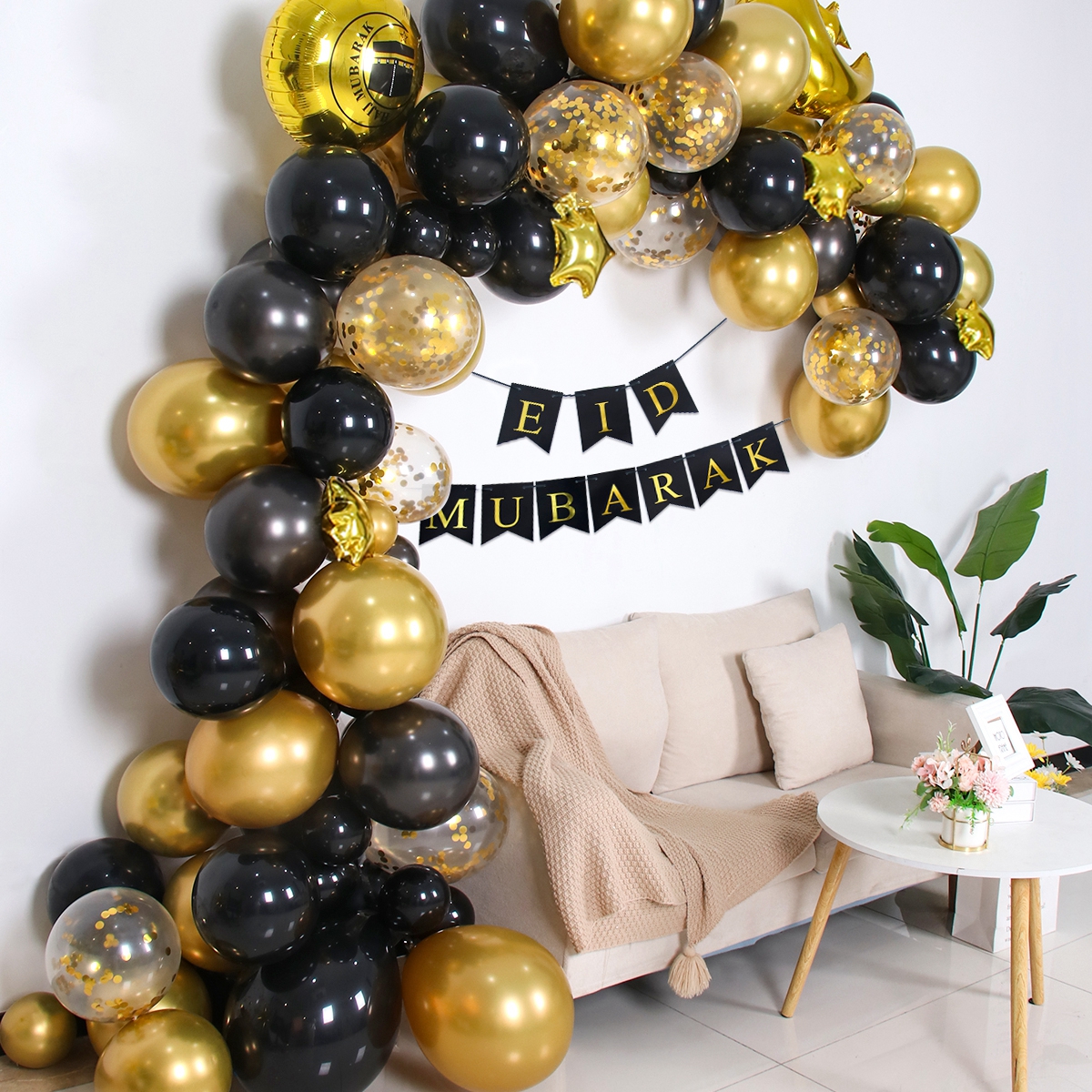 Black Gold EID Mubarak Balloon Garland Arch Kit Banner Ramadan Decoration For Home Birthday Party Decoration Kids Latex Baloon