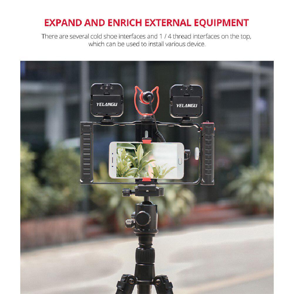 Handheld Phone Video Stabilizer Grip Mount Stand with Double Handle Bracket Handheld Stabilizer Frame Smartphone Grip Filmmaking