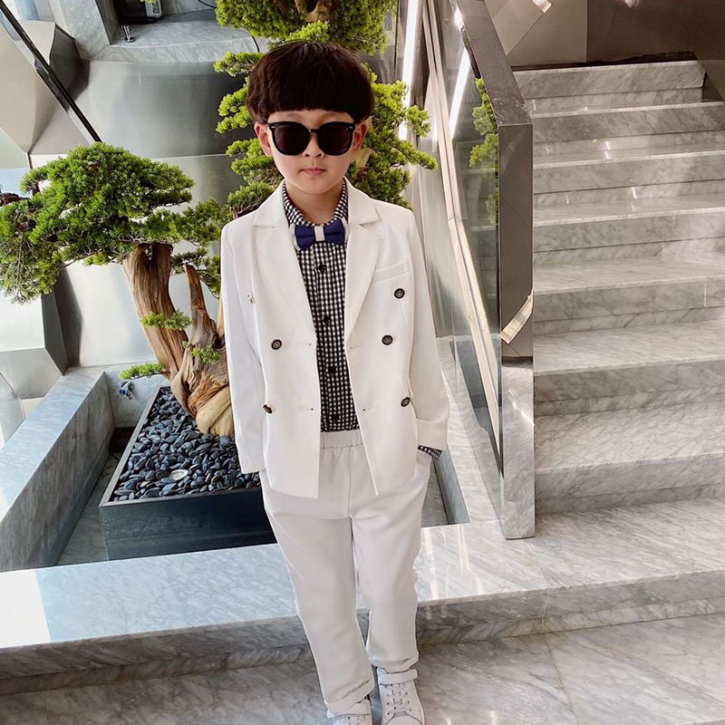 Costume formel pour garçon, ensemble de vêtements pour enfants, Blazer à Double boutonnage, pantalon, motif floral, Piano de mariage, Costume de récital, beau: white / 3T