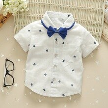 Boy&#39;s baby cotton and linen short-sleeved shirt