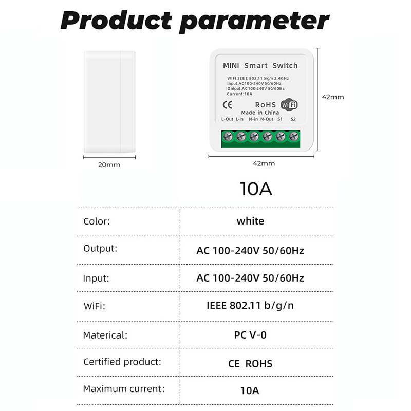 Wifi Smart Switch Timer 10A MINI Wireless Switches Smart Home Automation Compatible with Tuya Alexa Google Home