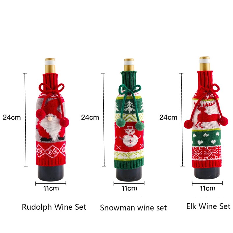 haar Ball Bogen Wein Flasche Hülse Elch Alten Mann Schneemann Gestrickte Rotwein Hülse Dekoration Ornamente