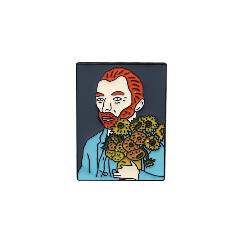 Pintura al óleo de cielo estrellado, girasol, chica, geométrico de metal, insignias, broche, alfileres de esmalte, etiqueta, bolsa, mochila, sombrero, de joyería: PLATEADO