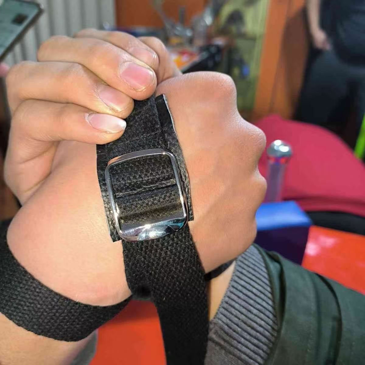 100 bomulls armbrytningsutrustning handledsgreppsbälte tum pronation män kraft styrketräning griptränare metallspänne