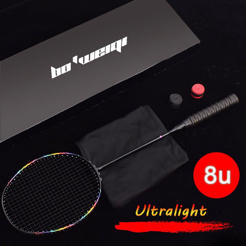 8u profissional 100% raquete de badminton carbono 24-30 lbs g5 ultraleve ofensiva raquete de badminton treinamento esportes com saco