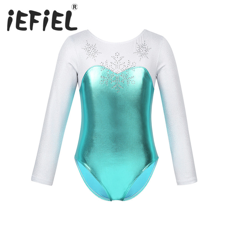 Long Sleeves Shiny Ballerina Ballet Dress Kids Leotards Dresses Dance Wear Snowflake Costumes Ballet Leotards Jumpsuit for Girls