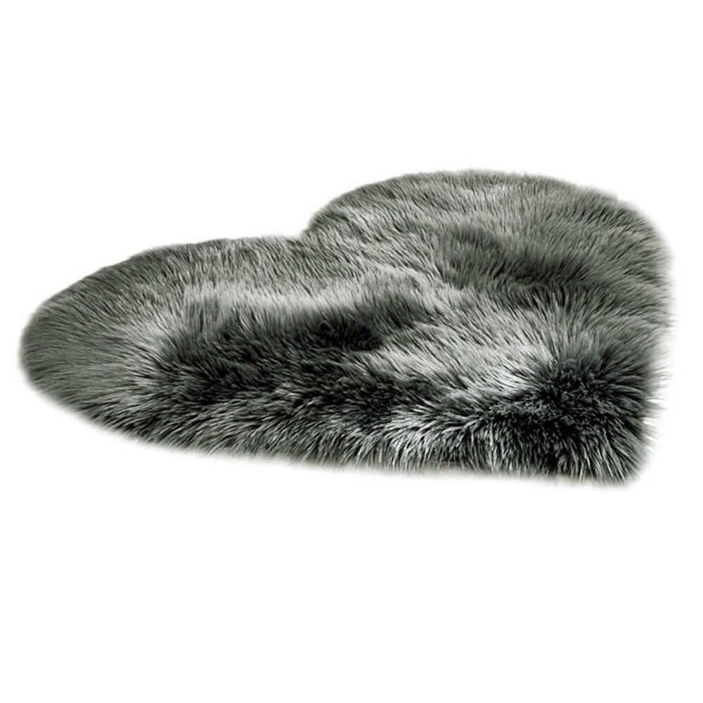 Bedroom Shaggy Carpet Heart-shaped Fluffy Floor Mats Wool Imitation Sheepskin Bed Room Faux Fur Non Slip Rugs Bedside Home Decor: Black