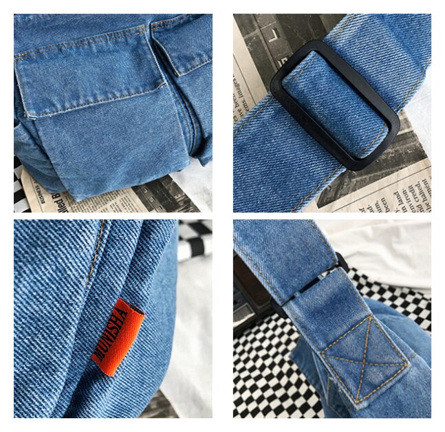 Sac à bandoulière en tissu jean pour adolescent, grande capacité, grande taille, poches spacieuses, sacoche de tous les jours