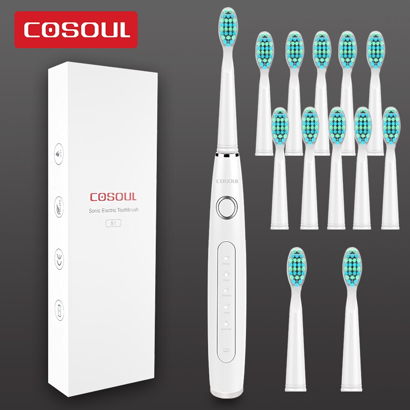 Sonic Electric Toothbrush Rechargeable Waterproof Toothbrush 11 Heads 5 Modes Protect Teeth: White10Heads