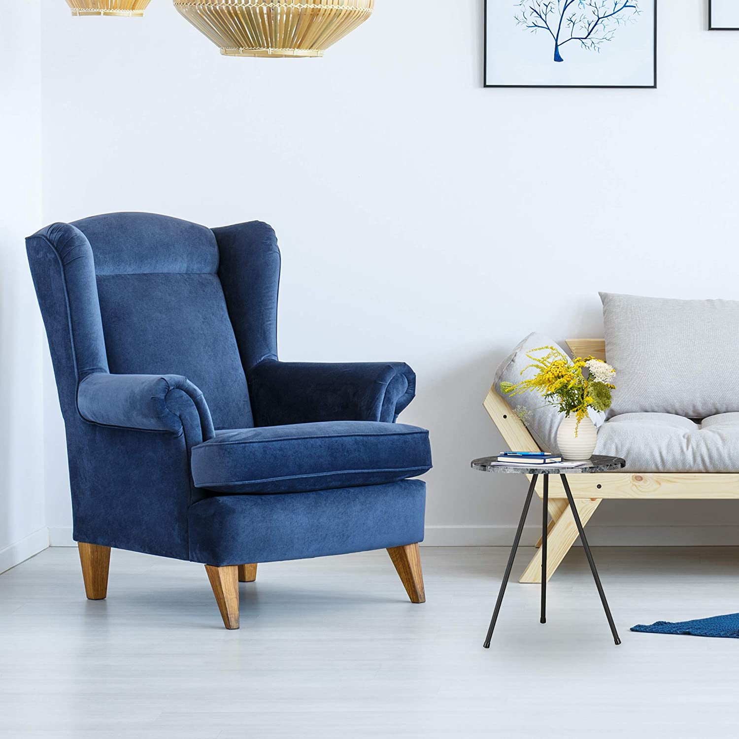 Side Look, 47 x 40 x 40 cm, Round Coffee Table, Grey bedroom furniture , Indoors & Outdoors, 3-Legs, Marbled, Wood