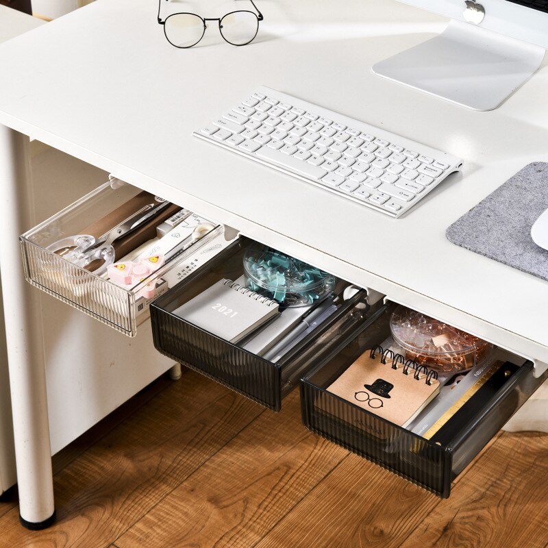 Organizador grande para debajo del escritorio, bandeja de lápices, caja de almacenamiento de mesa, organizador oculto autoadhesivo, organizador de papelería de oficina