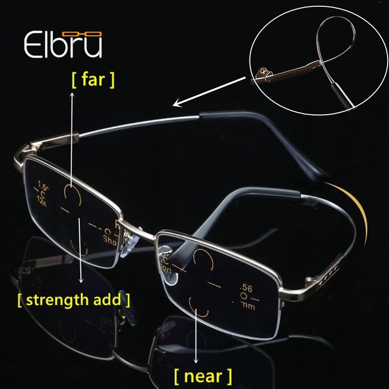 Lunettes de vue multifocales progressives anti-lumière bleue elbru en métal titane pour femmes et hommes, anti-fatigue, loupes, presbytie