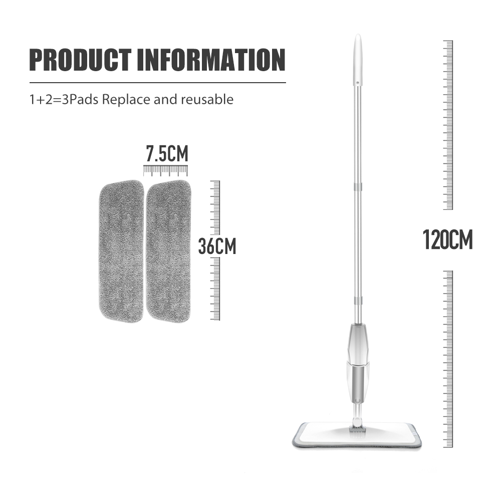 Trapeador de suelo en aerosol con almohadillas de microfibra de repuesto, fregona plana para el hogar, cocina, madera laminada, azulejos de cerámica, Herramientas de limpieza de suelo: Multicolor