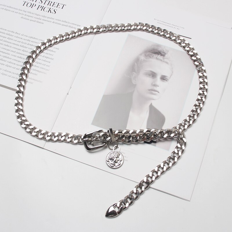 Taille kette gürtel Gold silber metall gürtel für frauen kleid halskette riem cinturon mujer schmuck gotisch koreanische stil bund: Silber- Kette Gürtel