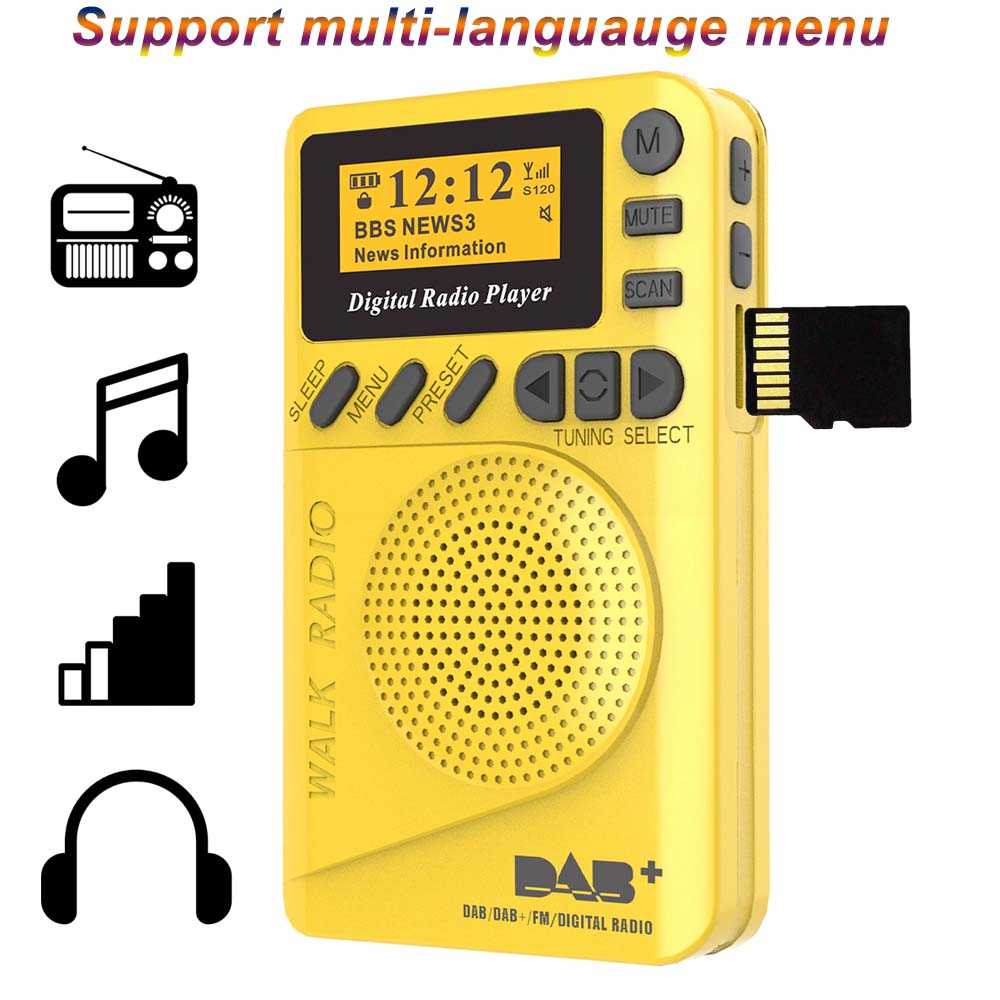 Mini Pocket DAB Digital Radio Portable FM Radio Receiver RDS With LED Display Portable MP3 Player Support TF Card Sleep Time Set