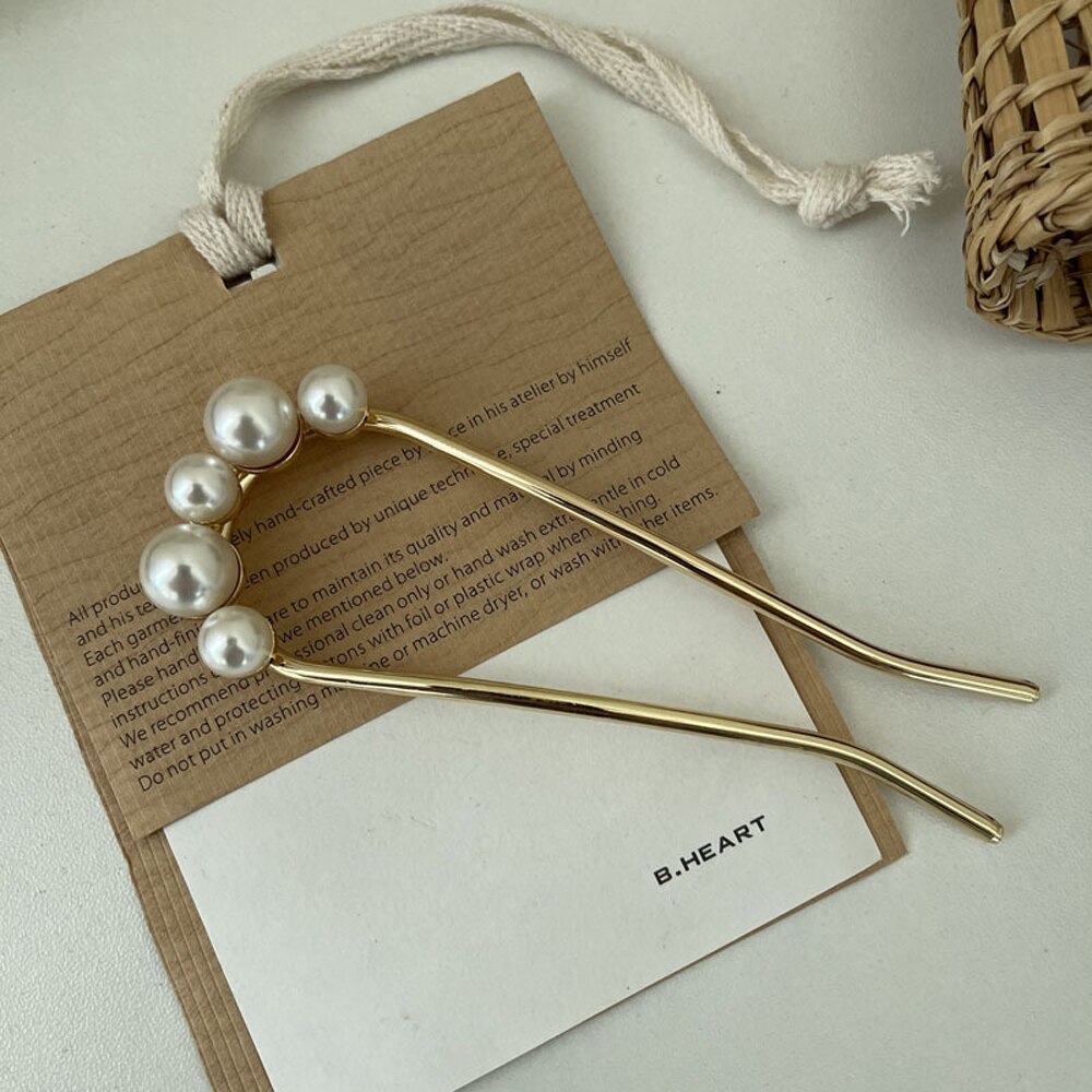 Horquilla de perlas de hadas para mujer, horquilla para el cabello femenina, pinza para el cabello en forma de U, accesorios para el cabello elegantes, tocado para niña, tocado: gold