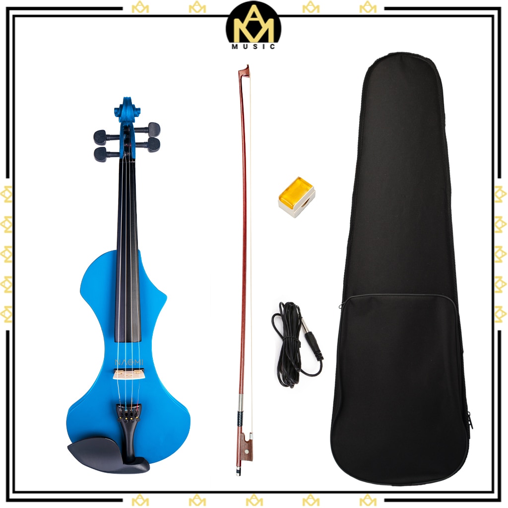 4/4 Size Blue Electric Violin Kit W/ Brazilwood Bow+Rosin+ Audio Cable+ Canvas Case Unique Silent Electric Violin