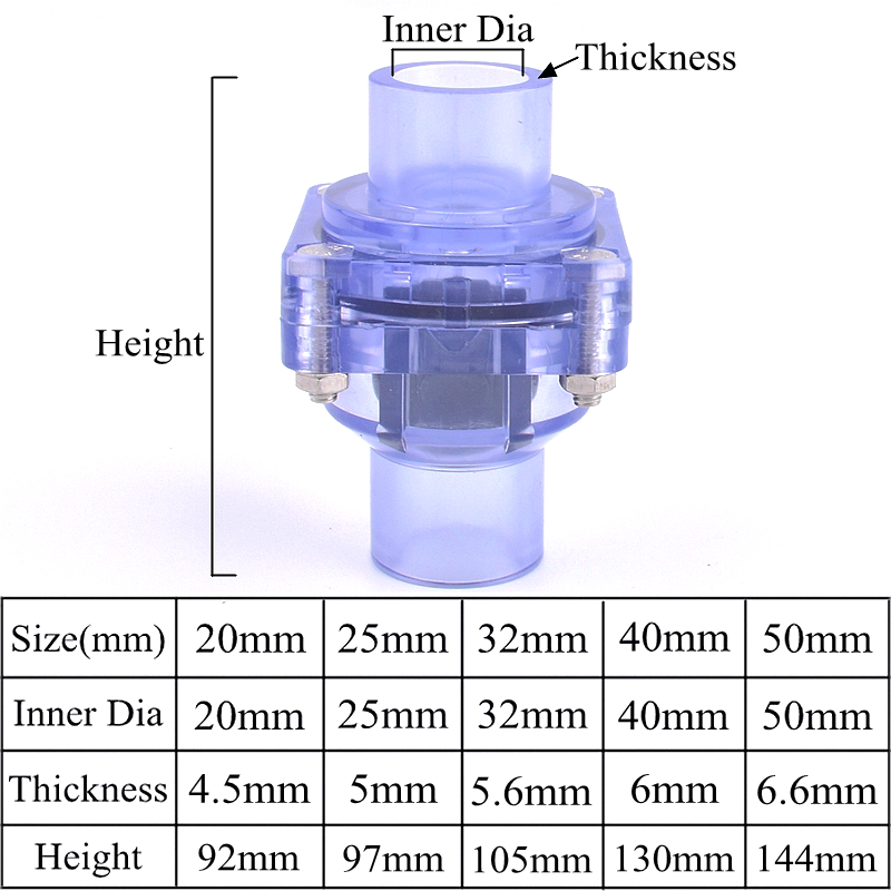 20 ~ 50mm UPVC transparent Einweg Klappe Rückschlagventil Aquarium Aquarium Union gemeinsam Kugelhahn Garten Pipeline Entwässerung Rückschlagventil: grau / 1/2 ''