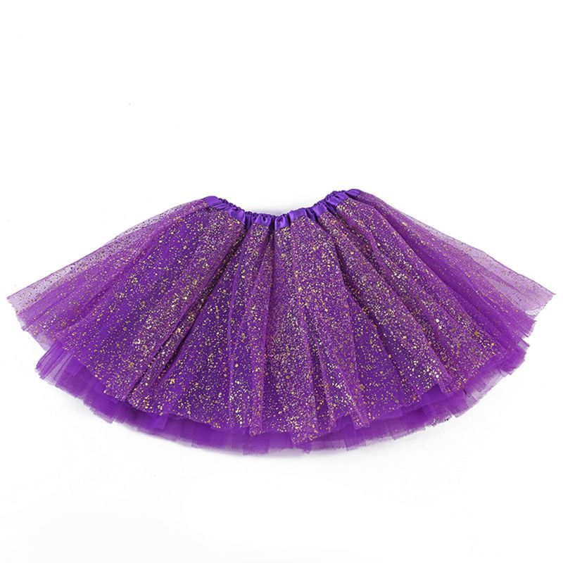 Infant Baby Girls Ballet Dance Tutu Skirt 3 Layers Tulle Glitter Golden Sequins Fluffy Princess Mesh Pettiskirt 0-8 YearQX2D: Purple M