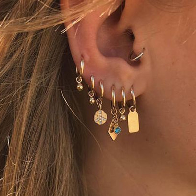 Kmvexo Vintage Gouden Bal Cross Hart Geometrische Earring Sets Voor Vrouwen Punk Crystal Pearl Stud Oorbellen Sieraden