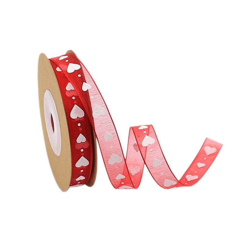 5/10M (1 Roll) Romantic Red White Heart printed Ribbon Organza Lace ribbon Riband for Sewing Wedding Wrapping Accessories: 1