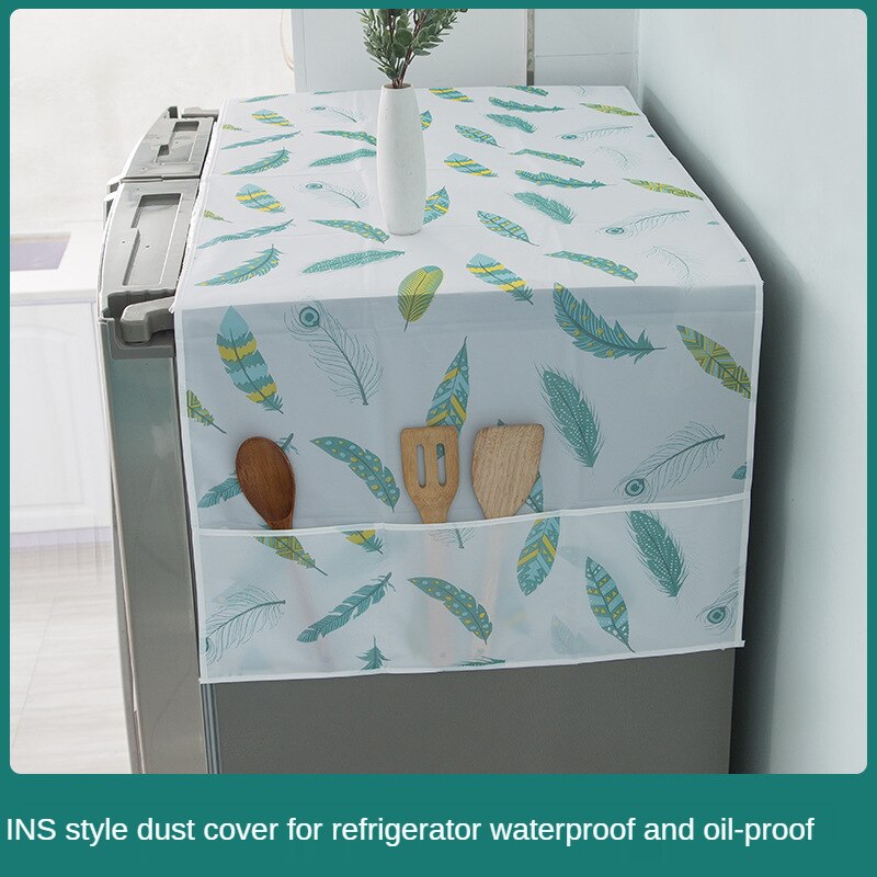 Cubierta antipolvo para refrigerador, tela de bolsillo de almacenamiento, multifunción, textil para el hogar, lavadora, impresión impermeable