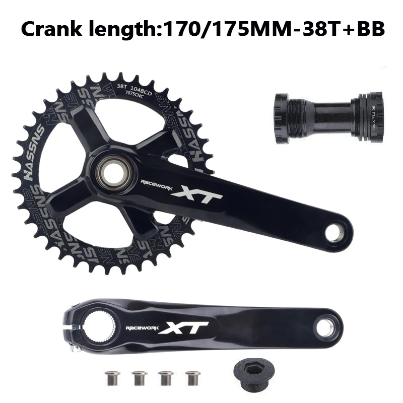 Mountain Bike Crankset 1x8/9/10/11/12Speed 170/175mm 32/34/36/38/40/42T Hollow four nails Chainring With Bottom Bracket BB68BB52: Orange / 175mm