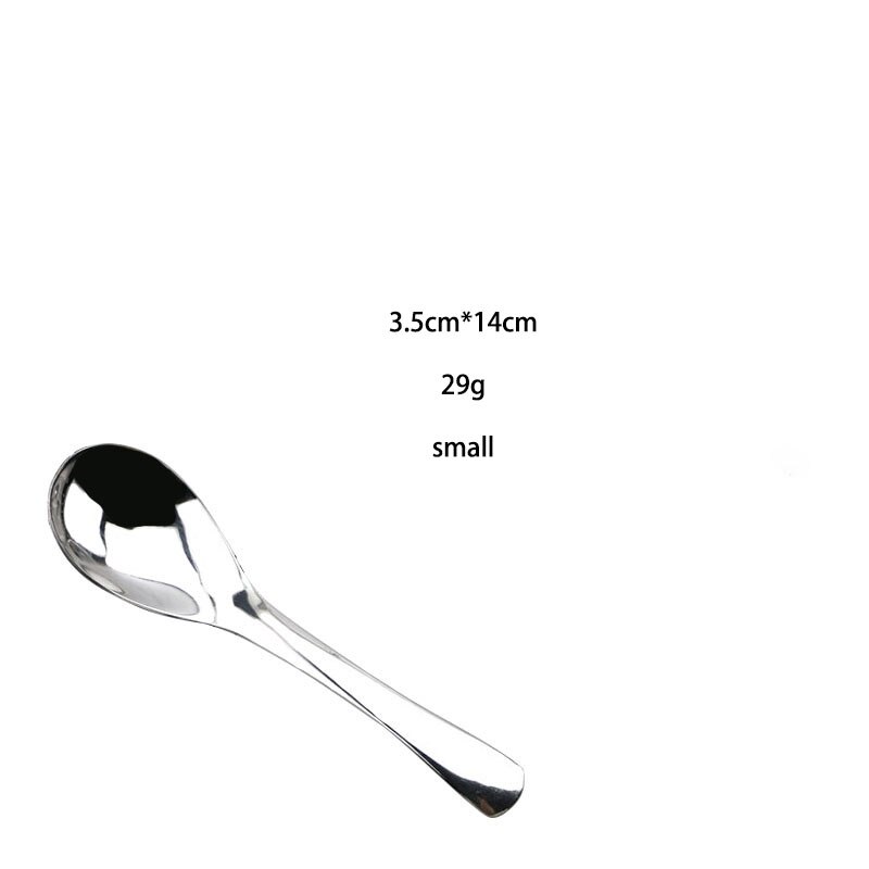 Silver stainless steel soup spoon palace metal round head spoon stirring spoon coffee spoon home kitchen tableware: Grey