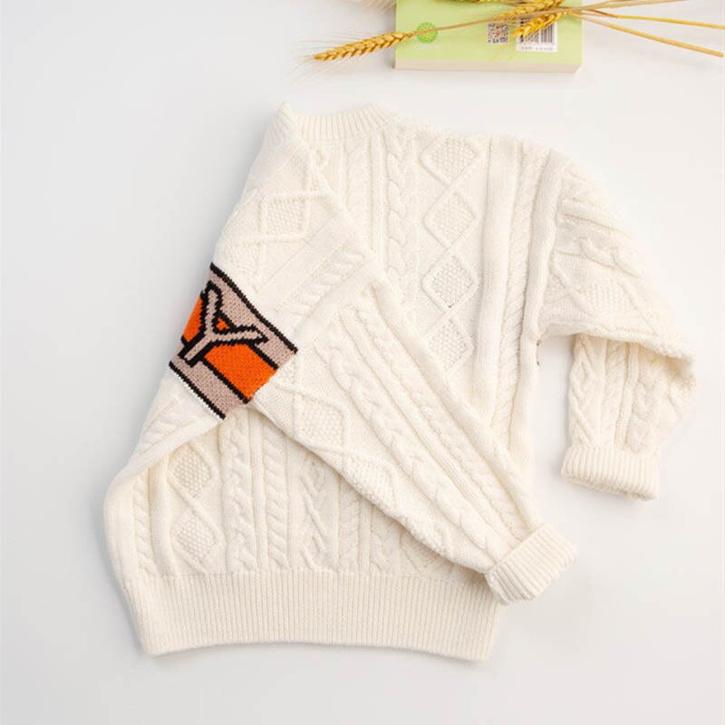 Wintertrui voor meisjes en jongens, wollen gebreide top, thermokleding voor kinderen, klassieke ronde hals trui met letters.