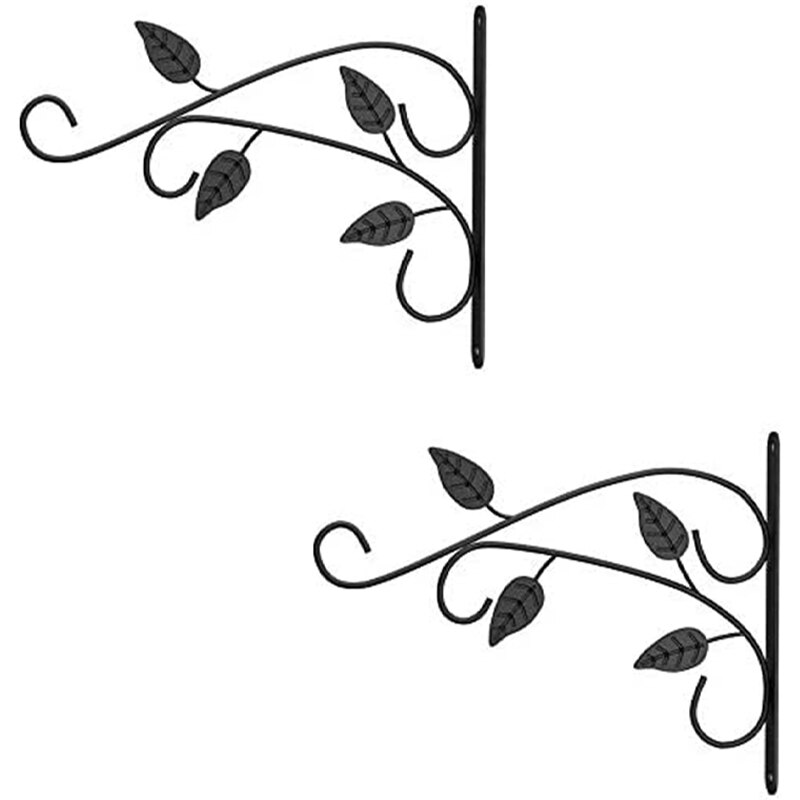 2 Pack muur opknoping mand beugel, metalen tuin beugels muur plant haak mand houder voor tuin gazon licht bloempotten vogel feeders planten lantaarns wind klokkenspel (zwart