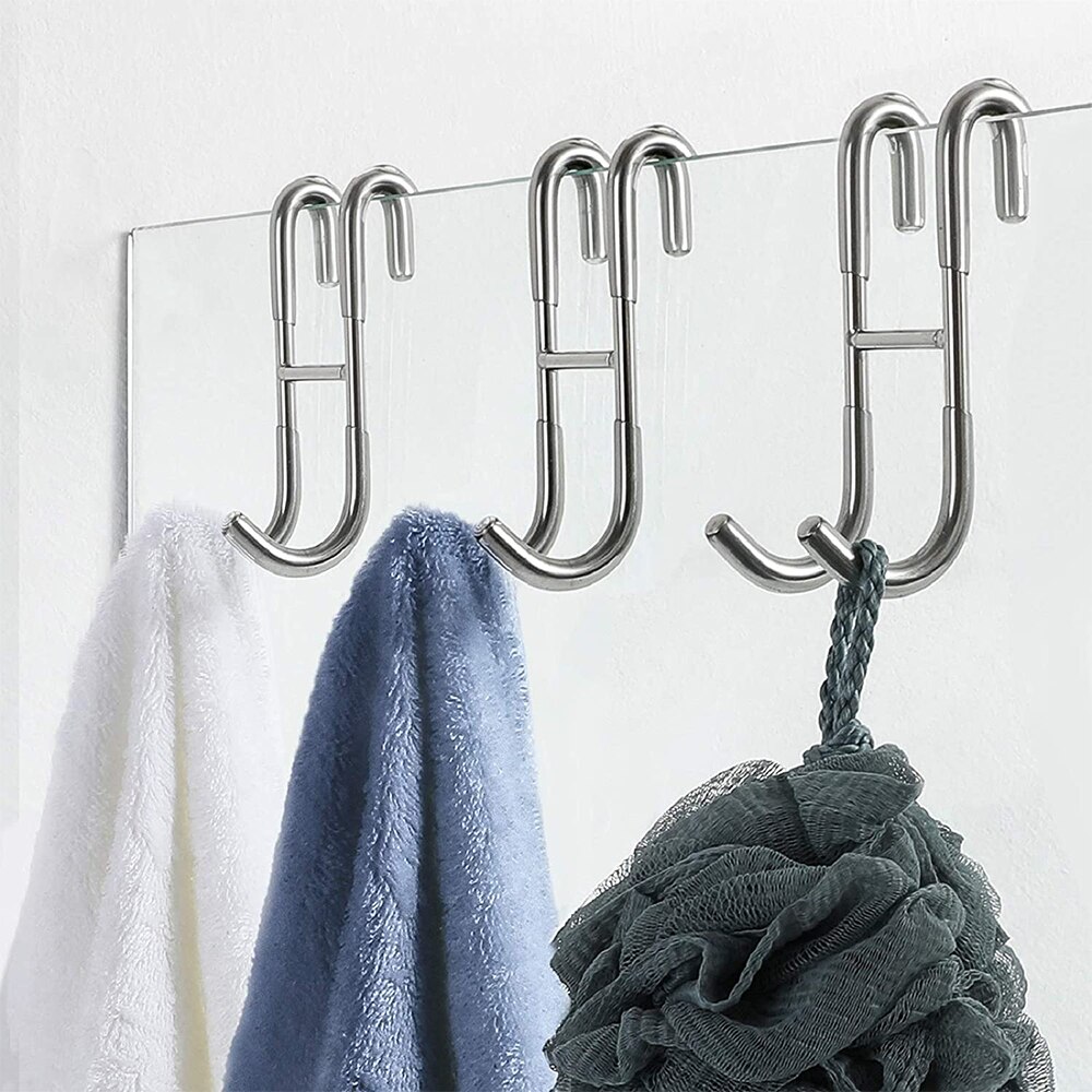 2/4 Pack Over Shower Glass Door Hook, Plated Gold, 304 Stainless Steel Rack Hooks, Bathroom Frameless Drilling-Free Hanger