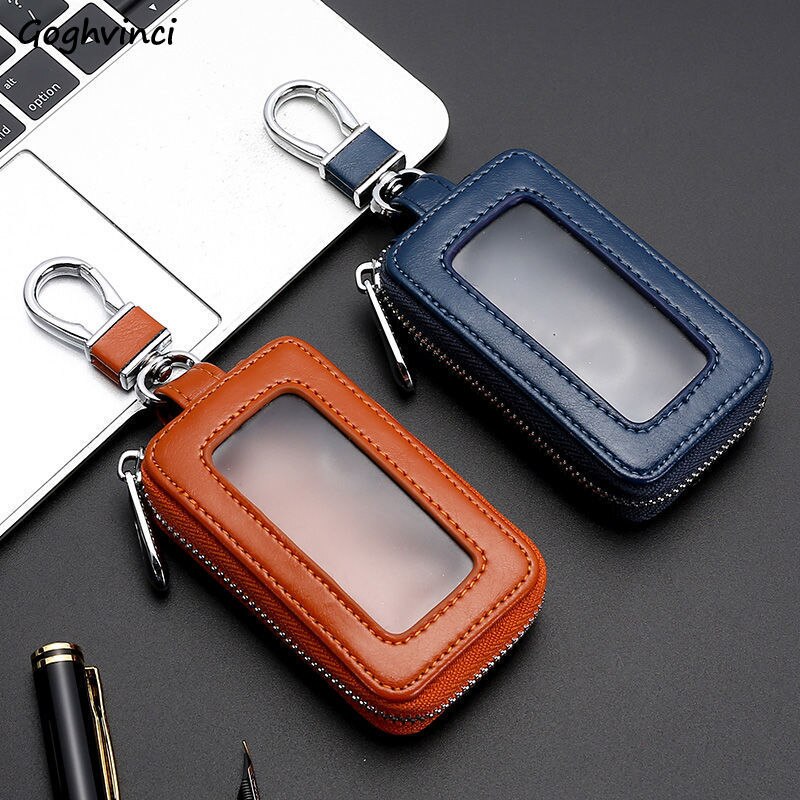 Porte-clés Voiture En Cuir PU - Fermeture éclair - Étui Rétro Pour Clés Et Cartes - Noir/Marron