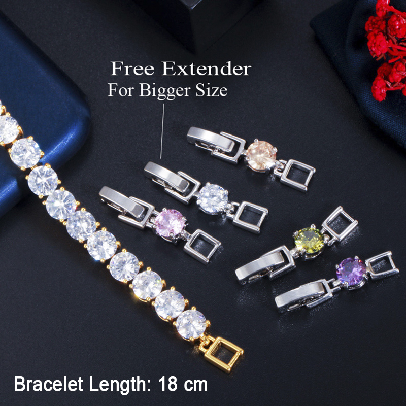 Threegraces Fonkelende Paars Zirconia Zilveren Kleur Geometrische Ronde Cz Tennis Link Chain Armband Sieraden Voor Vrouwen BR219