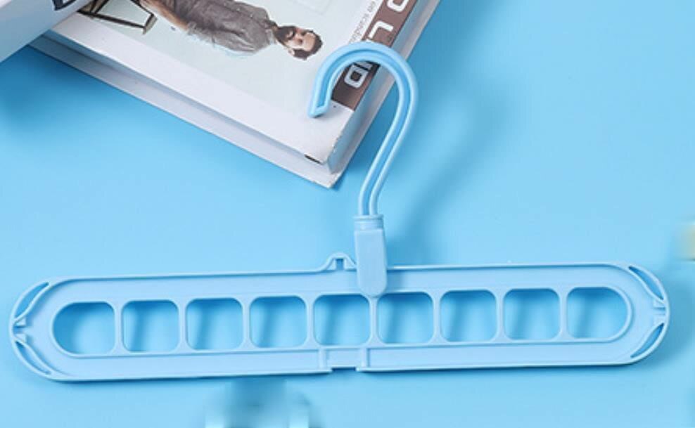 Plastikowe wielofunkcyjne składane wieszaki na ubrania 9 otworów oszczędność miejsca wieszak na kurtki 360 obrotowy stojak robić przechowywania składany organizator szafy: niebieski