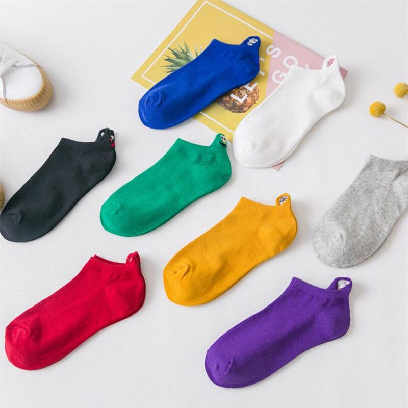 1 pair Smiley couple socks shallow mouth men and women's socks pure cotton breathable summer ins tide tube low-cut boat socks