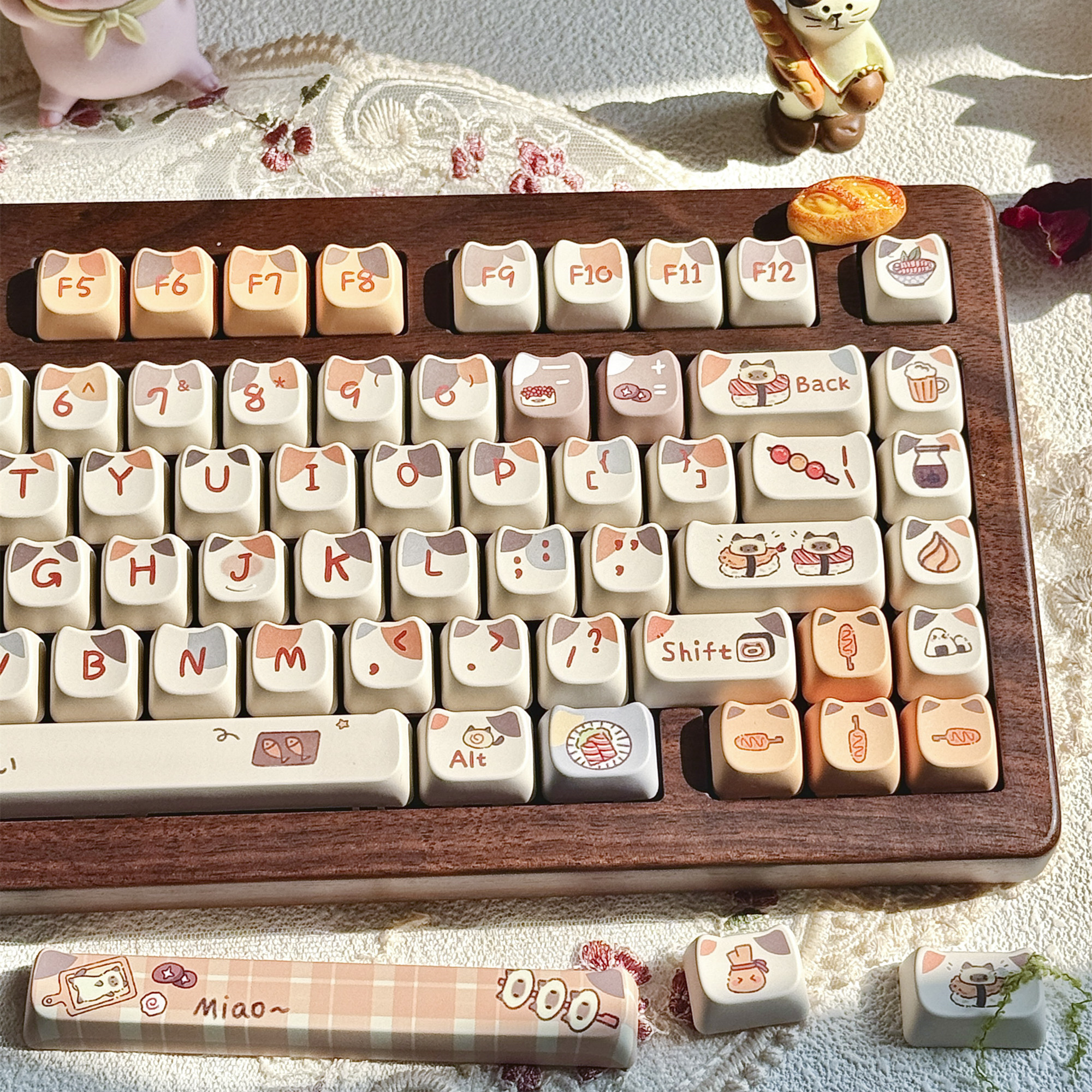 MAO Sushi Kitty keycap 142/145 teclas/Set Dye-Sub Anime Cute Keycaps para Mx Switch Mechanical Keycaps 6.25U 7U PBT Keycaps