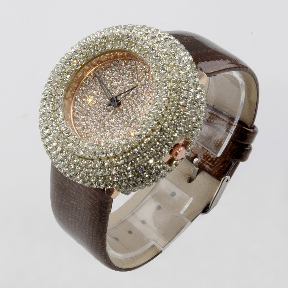 Luxe Gesimuleerde Crystal Lederen Band Dames vrouwen Top Mode-sieraden Horloges Voor Vrouwen Timer WH116