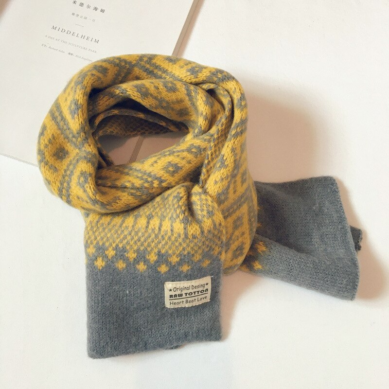 Höst vinter barn scarfs för flickor pojkar retro geometriskt mönster ull stickad baby scarf varm sjal barn halsdukar: Gul / Polyester