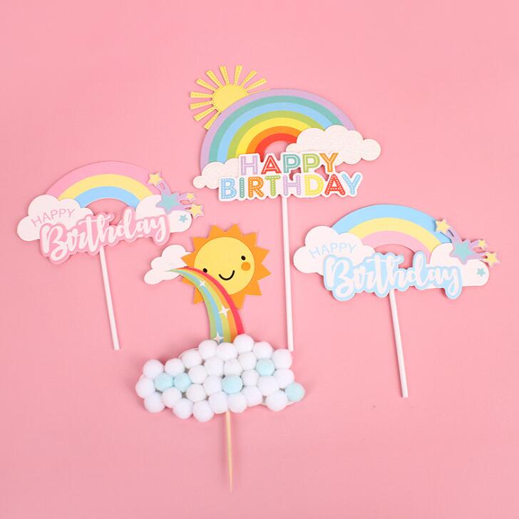 Cake Topper Rainbow Cake Flag Happy Birthday Cake Topper Dessert Decoration for Birthday Party Lovely