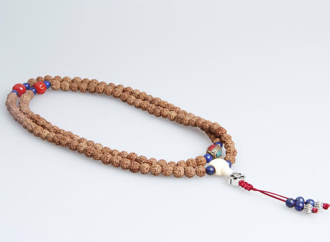 8mm tibetansk buddhism 108 rudraksha frön handarbete koppar pärla mala halsband