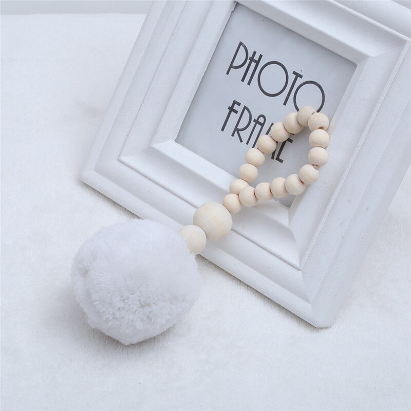 Träpärlor tofs boll krans vägghängande ornament ins nordisk stil barnrum dekorationer barnkammare baby tält fotografi rekvisita: F