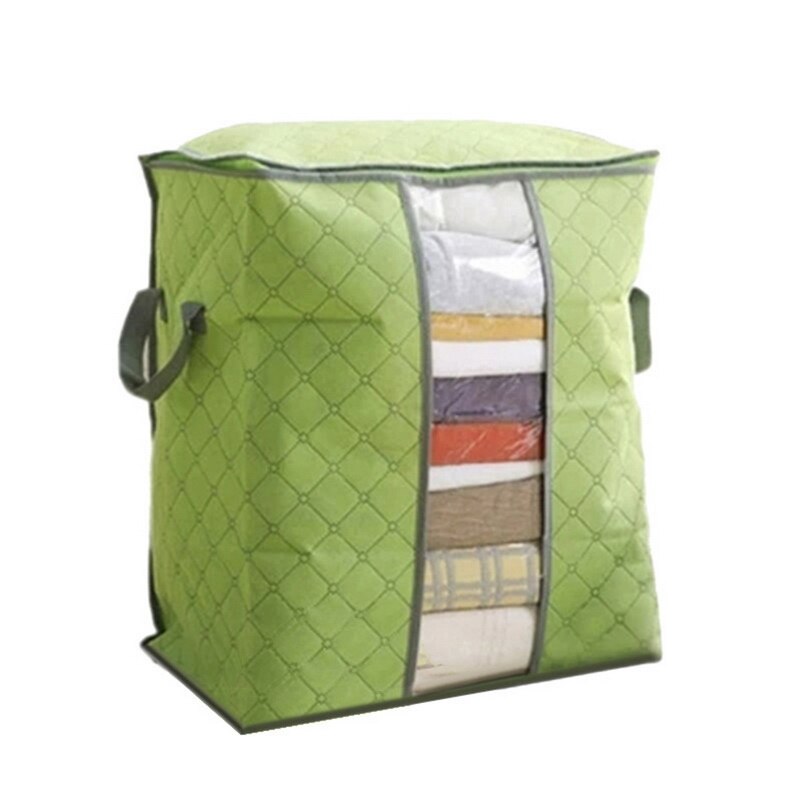 Bolsa de almacenamiento de edredón extragrande, bolsa de almacenamiento de ropa con asas, portátil, a prueba de polvo, no tejida, con cremallera, 60x42x36cm: 45x50x30cm Green