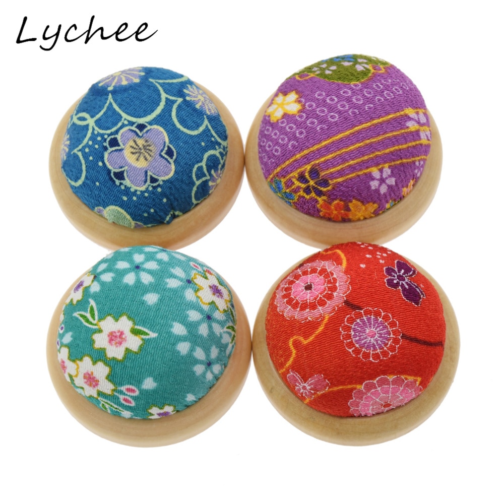 Lychee Willekeurig Patroon Ronde Japanse Stijl Houten Bloem Naald Base Spons Vullen DIY Naaien Naald Werk Gereedschap